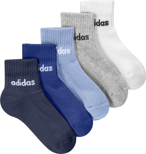 Linear Ankle Socks Kids 5 Pair Blue Grey White