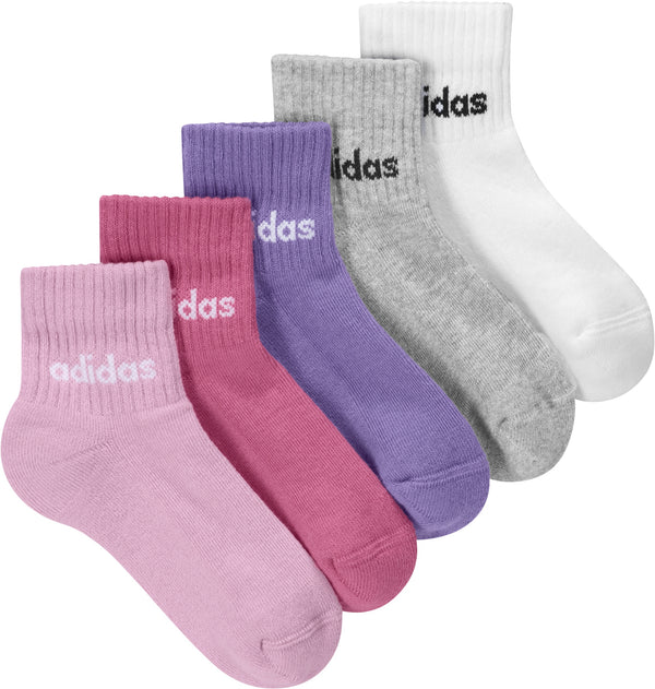 Linear Ankle Socks Kids 5 Pair Pink Purple Grey White